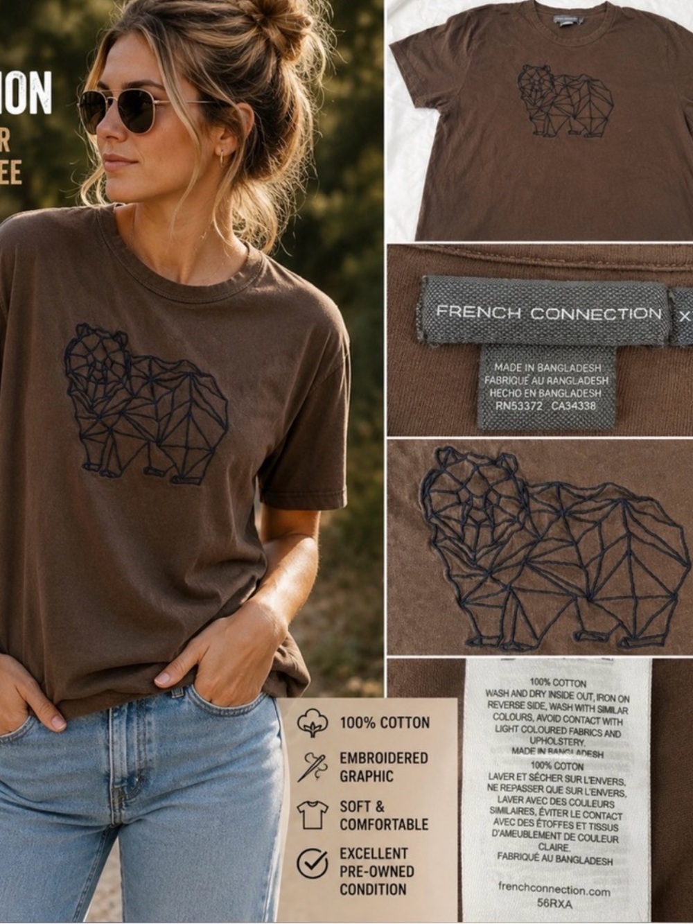 French Connection Brown Crewneck Tee